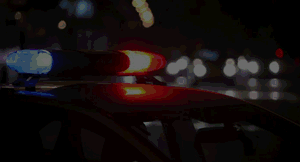 Officer lights with blurry traffic.