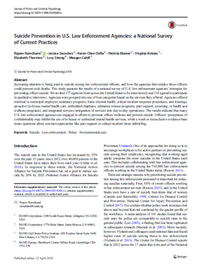 Image for Suicide Prevention in U.S. Law Enforcement Agencies:  A National Survey of Current Practices