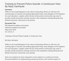 Image for Training to Prevent Police Suicide:  A Continuum View