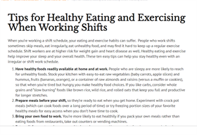 Image for Tips for Healthy Eating and Exercising When Working Shifts