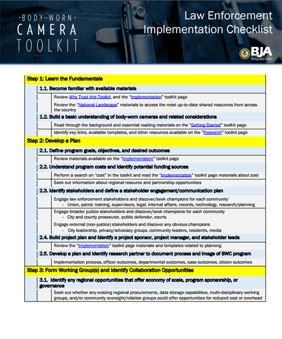 BodyWorn Camera Implementation Checklist Clearinghouse Resource 122