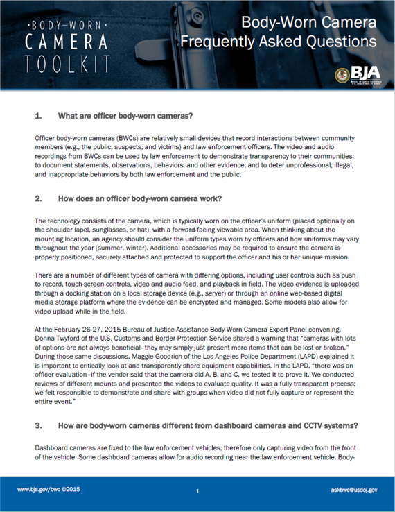 BodyWorn Camera Frequently Asked Questions Clearinghouse Resource