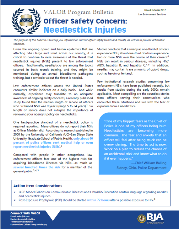 Needlestick Injuries Clearinghouse Resource 193 VALOR for Blue
