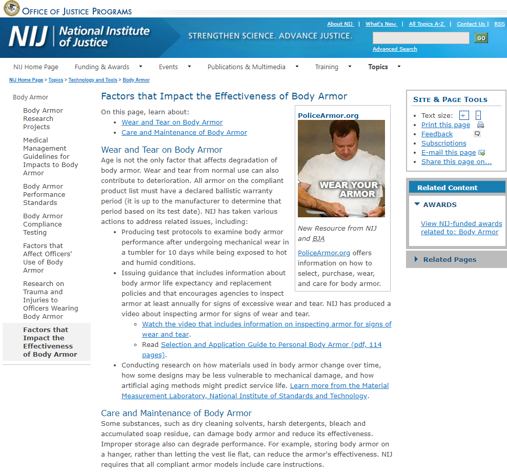Factors that Impact the effectivesness of body armor article page